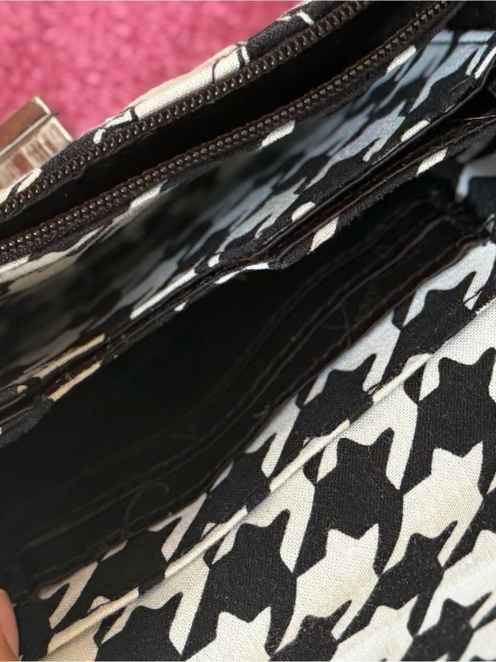 Vera Bradley Black and Ivory Floral Quilted Wristlet